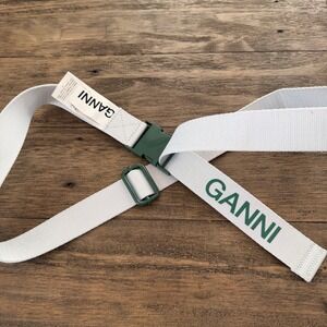 GANNI Logo Webbing Belt Light Blue Green Plastic Buckle BA.C 5731 One Size Mens